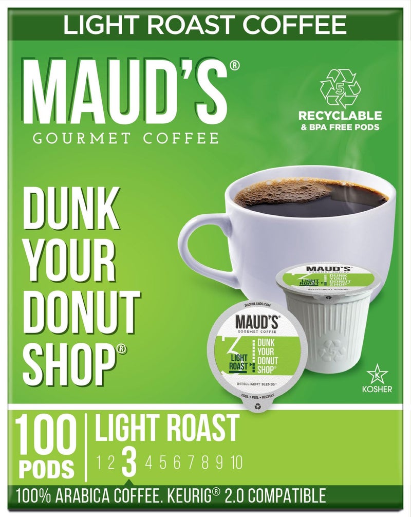 Maud's Donut Shop Coffee Pods, 100 ct, Light Roast Recyclable Single Serve Pods – 100% Arabica Coffee, Compatible with Keurig K Cups Maker - Image 1